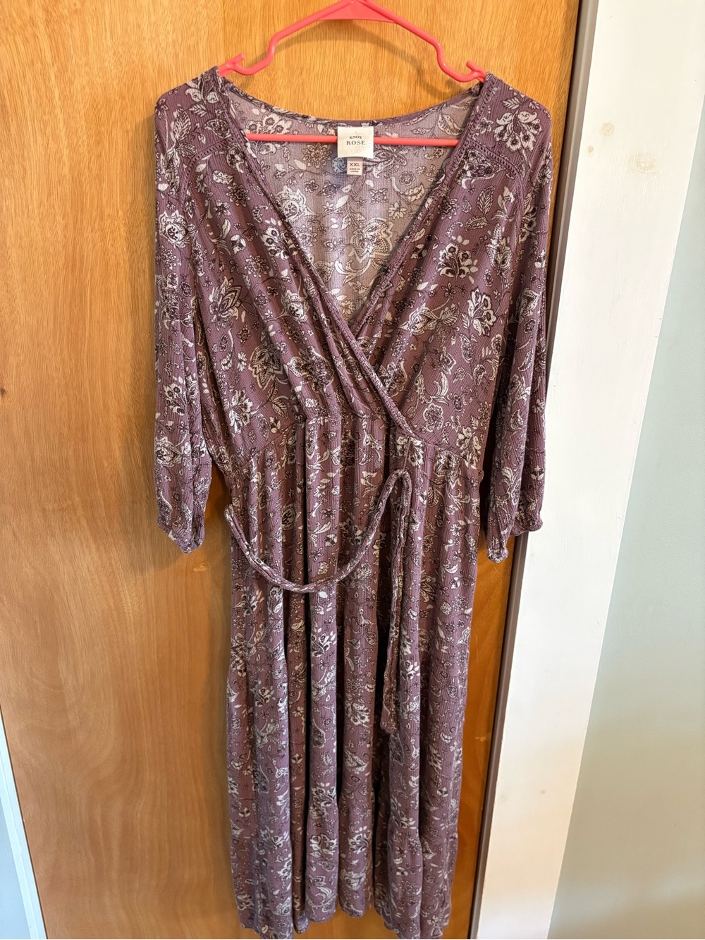 Knox Rose Purple Floral Long Sleeve Maxi Dress with Tie Waist Size XXL